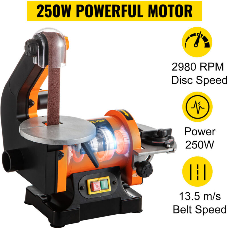 VEVOR - Ponceuse à Bande Et Disque 250W - 2980 Tr/min - Bande 25,4x762mm - Disque 125mm - Pour Meulage/Polissage