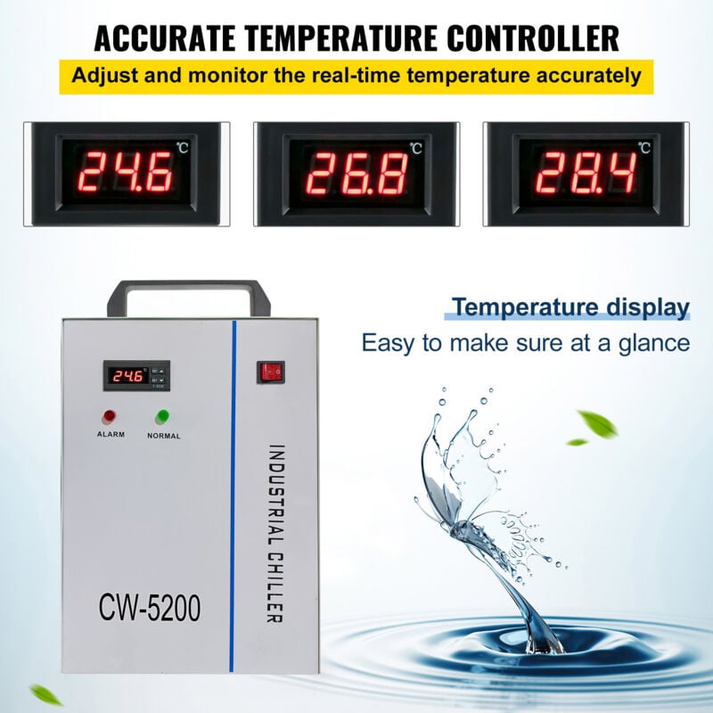 VEVOR Machine de gravure Laser CW-5200 CNC, refroidisseur a eau industriel  par thermolyse, 130W/150W, refroidissement de Tube Laser en verre CO2 - CW-5200