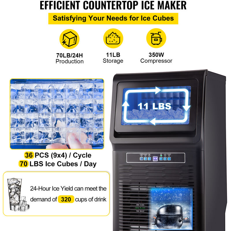 Machine à Glaçons Professionnelle 50KG par 24H 4X9 Cubes Machine à Glaçons  Automatique Commercial Ice Maker Réglage de l'Épaisseur Glace Acier Inox :  : Cuisine et Maison