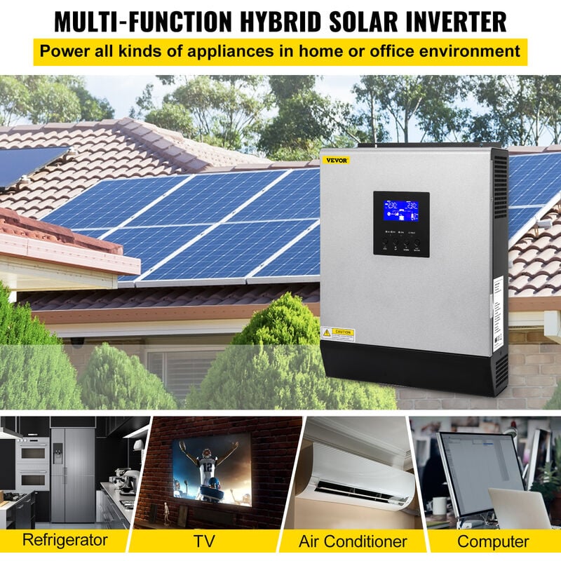 Onduleur solaire 3000Va 2400W Onduleur solaire à onde sinusoïdale pure pour  système solaire domestique Pwm 50A Contrôleur de recharge solaire  Redémarrage automatique Protections contre les courts-circuits 