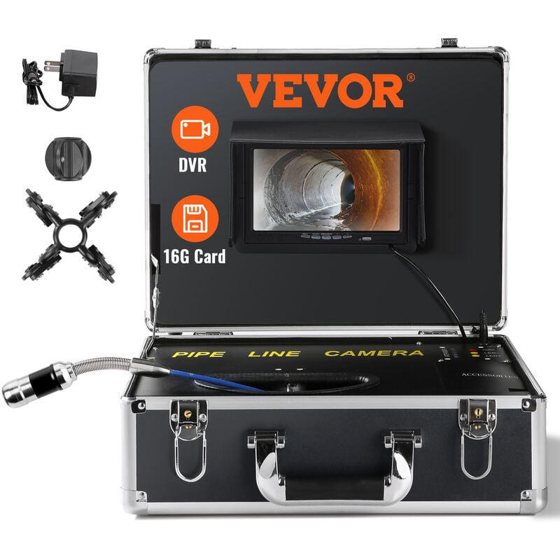 VEVOR Caméra Inspection Canalisation avec Localisateur 512 Hz Endoscope  Drain 91,5 m écran 9'' Enregistreur Dvr étanche IP68 12 Led Réglables Carte