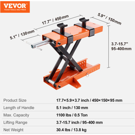 Cric Moto 500 Kg - Pont Élévateur Ciseaux 8.5-34 Cm, Table Levage Moto Quad En Acier Rouge