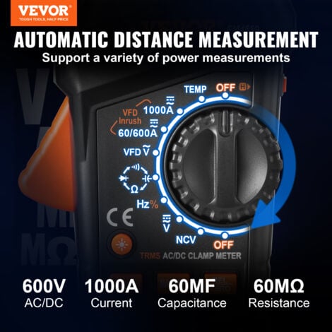 VEVOR Pince Amperemetrique TRMS Multimetre Professionnel Numerique 5999  Points 1000 A Mesure Tension Courant CA/CC