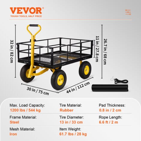 Chariot De Jardin Gorilla Carts – 1,2 M³, Capacité 272 Kg, Pneus Pneumatiques, Polyéthylène