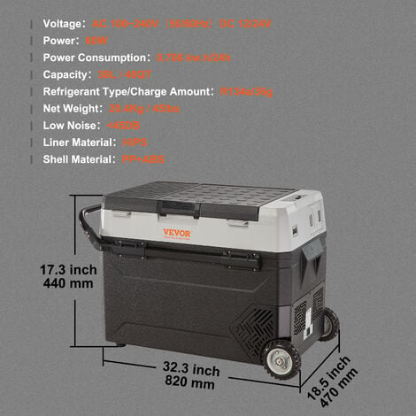 VEVOR Réfrigérateur Portable 55 L Glacière Électrique de Voiture Silencieux  60W