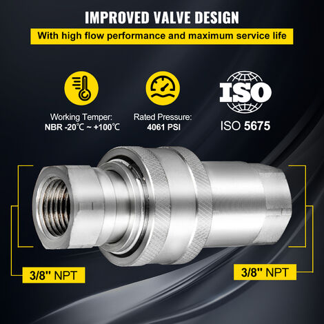 Coupleur Hydraulique Rapide VEVOR 3/4 SAE - Paire à Face Plate - 5000 PSI - Pour Chargeuse