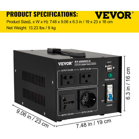 VEVOR Transformateur de Tension Variable 3000VA 220V AC 50Hz,  Transformateur Variable Tension de Sortie 0-300 V Réglable, Alimentation  Variable