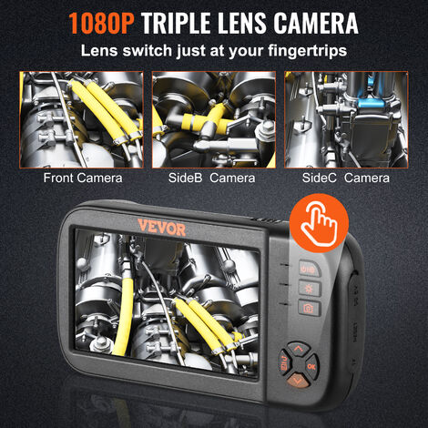 VEVOR Camera Endoscope a Triple Objectif Inspection Endoscopique a Ecran  IPS 4,5 Objectif 1080p Cable