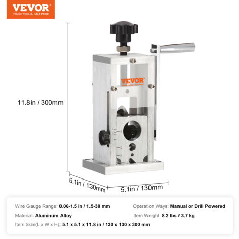 VEVOR Machine à Dénuder Manuelle 1,5-25 mm Dénudeur Câble avec Manivelle  Dénudeuse Cuivre Pince à Dénuder Dépouillement Fil Électrique pour  Recyclage Cuivre, Peut Être Connecté à Perceuse Non Incluse