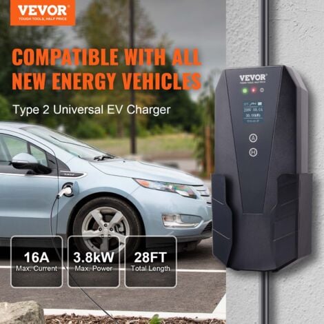 VEVOR Chargeur EV Portable Type 2 Chargeur Voiture Electrique 16 A 3,7 kW  avec Cable
