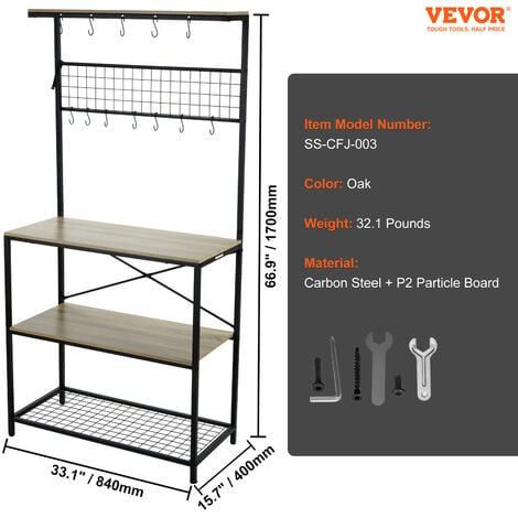 VEVOR Étagère de Cuisine Industrielle à 4 Niveaux Étagère de Rangement de  Cuisine 60x38x153 cm Support pour Micro-Ondes avec Rangement 6 Crochets  Charge 55 kg Meuble pour Ranger Four Épices Vaisselles