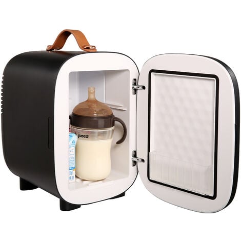 VEVOR Mini Frigo 4 L 6 Canettes de 330 mL Mini Refrigerateur Portable USB/Adaptateur Petit Frigo Cosmetique Double Mode Chaud et Froid 0,2 a 50 ℃ pour Aliments Boissons Medicaments Cosmetiques Noir