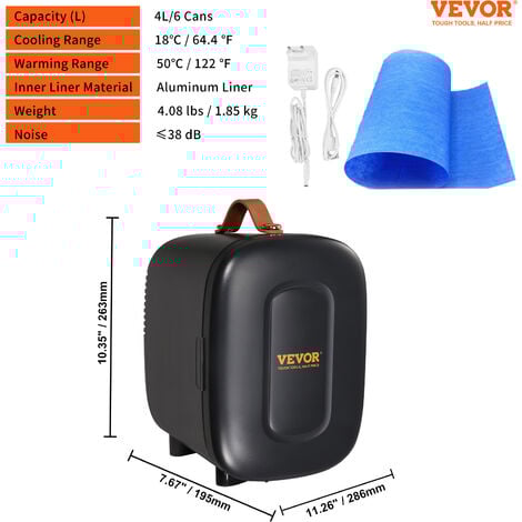 VEVOR Mini Frigo 4 L 6 Canettes de 330 mL Mini Refrigerateur Portable USB/Adaptateur Petit Frigo Cosmetique Double Mode Chaud et Froid 0,2 a 50 ℃ pour Aliments Boissons Medicaments Cosmetiques Noir