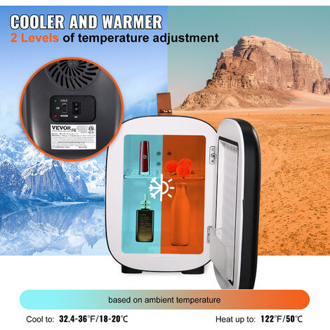 VEVOR Mini Frigo 4 L 6 Canettes de 330 mL Mini Refrigerateur Portable USB/Adaptateur Petit Frigo Cosmetique Double Mode Chaud et Froid 0,2 a 50 ℃ pour Aliments Boissons Medicaments Cosmetiques Noir