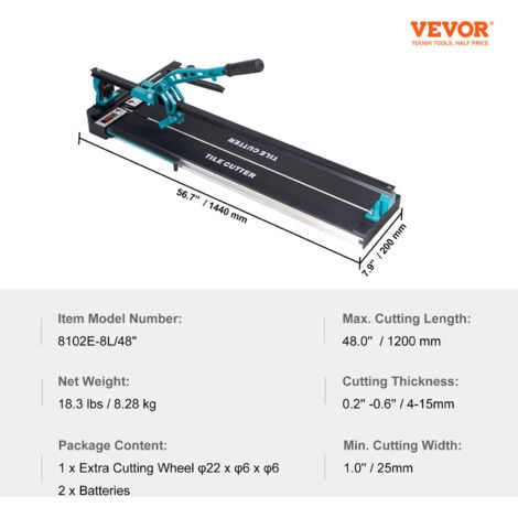 VEVOR Coupe Carreaux 1200 mm Coupe Carrelage Manuel Molette de Coupe en Carbure de Tungstene Positionnement Infrarouge Pieds Antiderapants Un Rail pour Porcelaine Ceramique Professionnels Debutants