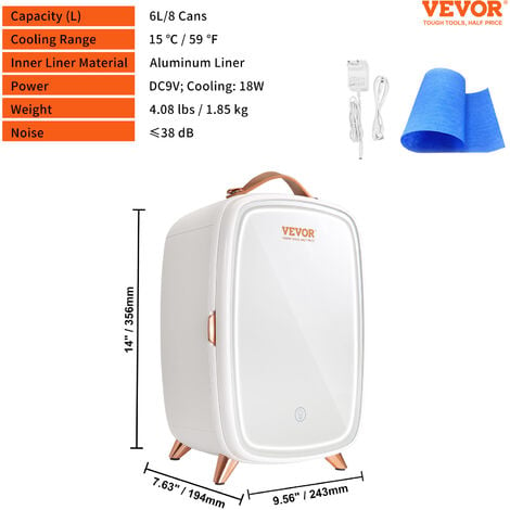 VEVOR Mini Frigo 6 L 8 Canettes de 330 mL Mini Refrigerateur Portable  USB/Adaptateur Petit