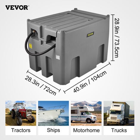 VEVOR Reservoir Diesel Portable 439 L Cuve de Ravitaillement Polyethylene  Gris avec Pompe Transfert 12 V Jauge de Carburant Tuyau 4 m Buse