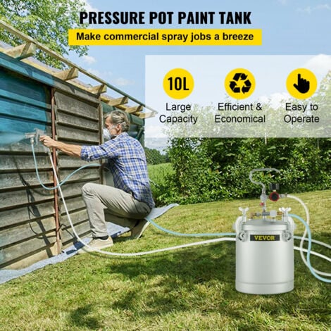 VEVOR Reservoir de Peinture sous Pression 10 L avec Pistolet de Pulverisation, Pot de Peinture sous Haute Pression avec 2 Tuyaux de 3 m, Forte Capacite deEtancheite Seau Pulverisateur pour Peinture