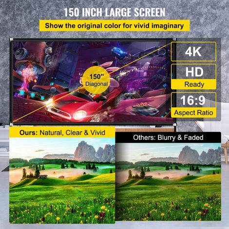 VEVOR Ecran de Projection avec Support 150" 381 cm Toile de Projection sur Pied HD 16:9 336x190 cm Ecran de Projecteur en Alu Vision Large 160° Portable Presentation Salle Multimedia Cinema Plein Air