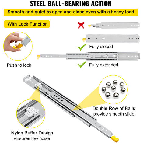 Vevor Glissieres De Tiroir Avec Verrouillage A Billes Pcs Cm Coulisses Tiroir Extension