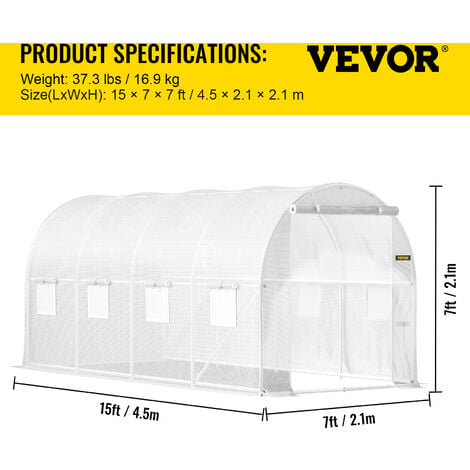 VEVOR Serre Tunnel Jardin 6,1x3x2,1 m Tente Abri Plantes Cadre en