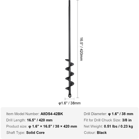 Foret Hélicoïdal Jardin 5 Cm × 22 Cm - Tarière Spirale Acier Robuste Pour Perceuse, Plantation Bulbes, Arbres, Parasols Plage