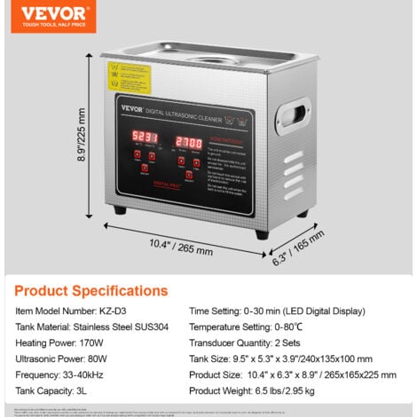 SucceBuy Nettoyeur à Ultrasons 3L en Acier Inoxydable Bac Ultrasons  Numérique avec Chauffage Temps et Température Réglables Appareil de  Nettoyage Ultrasonique pour Bijoux Lunettes Montres Labo