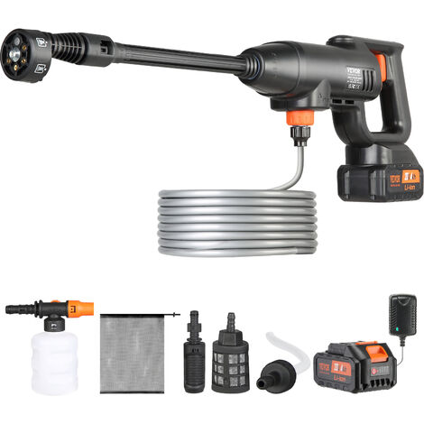 Nettoyeur Haute Pression Sans Fil 65 Bar - 2 Batteries 21V/4000 MAh, Autonomie 80 Min, 6 Buses, Lance à Mousse, Pour Voiture, Terrasse, Jardin