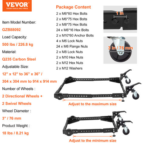 VEVOR Base Mobile 226,8 kg Socle Machine a Laver Reglable 304x304