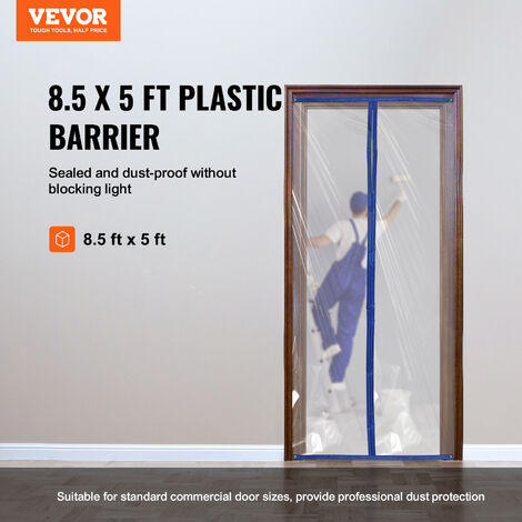 VEVOR Porte Anti-Poussiere 2,6 x 1,52 m Kit Barriere Anti-Poussiere avec Fermeture Eclair Magnetique et Bande Adhesive Double-Face pour Renovation Transformation Assainissement Construction Chantier