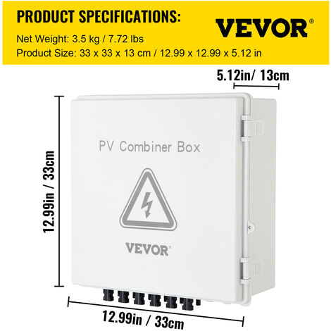VEVOR Boîte De Combinaison PV à 6 Cordes Avec Fusible De Courant
