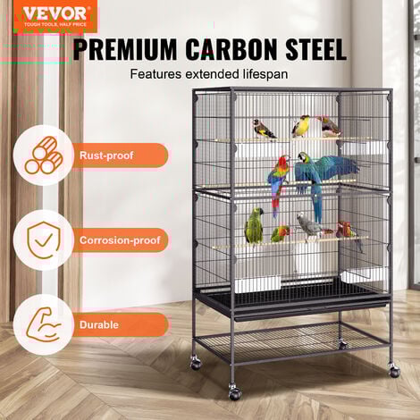 VEVOR Cage Oiseau 79x51x132 cm Grande Cage Oiseaux a Roulettes Interieur Decorative avec Support Roulant Plateau Detachable Perchoirs Mangeoires pour Divers Oiseaux Perroquet Ara Perruche Calopsitte