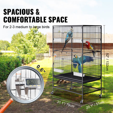 VEVOR Cage Oiseau 79x51x132 cm Grande Cage Oiseaux a Roulettes Interieur Decorative avec Support Roulant Plateau Detachable Perchoirs Mangeoires pour Divers Oiseaux Perroquet Ara Perruche Calopsitte