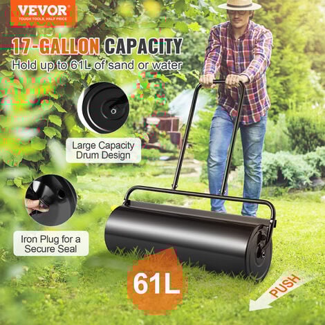 VEVOR Rouleau a Gazon 17 gallons 64 L Rouleau de Jardin Rempli de Sable/Eau Rouleau a Pelouse en Acier Bouchon Facile a Tourner Poignee Ergonomique en U a Pousser Tirer pour Pelouse Jardin Ferme Parc