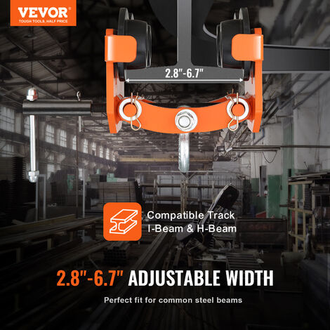 VEVOR Chariot Porte-palan Capacite de Charge 2 T Chariot a Poutre de Poussee Largeur Reglable de 71-170,2 mm Chariot a Palan de Garage en Acier Allie avec Roues pour Poutres en I Droite et Courbee