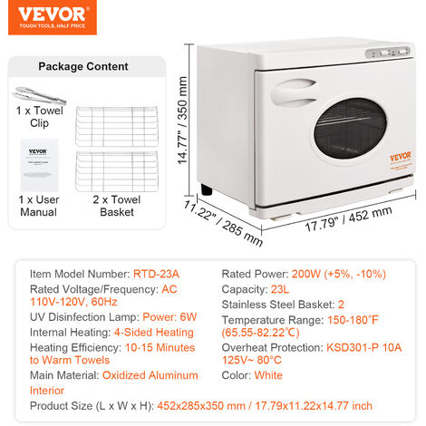 Chauffe-serviettes électrique 25L VEVOR - Seau Avec écran LED, Minuterie Et Réglage Température - Pour Serviettes, Peignoirs, Couvertures - Gris