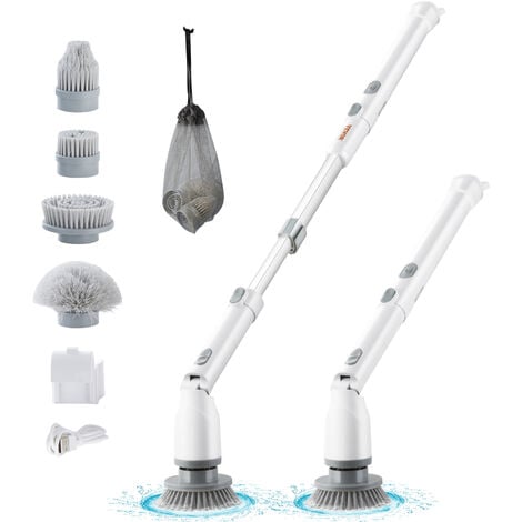 VEVOR Brosse de Nettoyage Electrique Rechargeable sans Fil Brosse de Lavage Rotative avec 4 Tetes Remplacables 280/380 tr/min Longueur et Angle Reglable pour Carrelage Baignoire Salle de Bain Cuisine