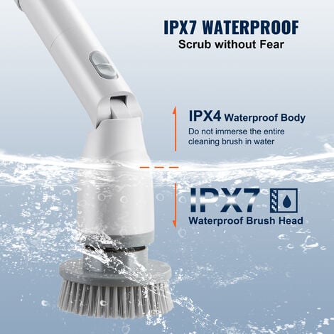 VEVOR Brosse de Nettoyage Electrique Rechargeable sans Fil Brosse de Lavage Rotative avec 4 Tetes Remplacables 280/380 tr/min Longueur et Angle Reglable pour Carrelage Baignoire Salle de Bain Cuisine