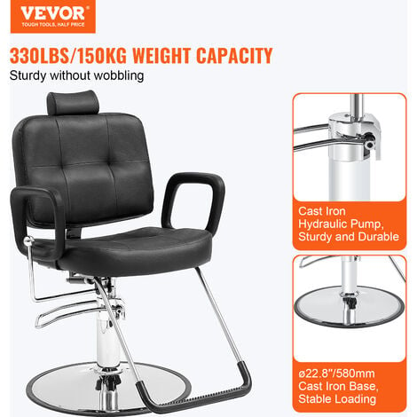 Vevor Chaise De Coiffeur Inclinable Fauteuil De Salon Coiffure Hydraulique Pivotant