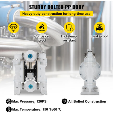 Pompe à Membrane Pneumatique Double - Entrée/sortie 1", 115 PSI Max, 24 GPM, Alu, Neuf
