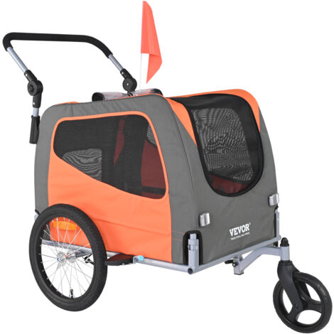 Remorque Vélo Enfants Double Siège - Transformable En Poussette - Pliable - Charge 55kg - Orange/Gris