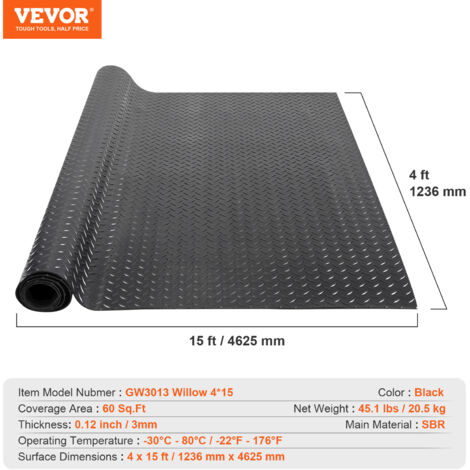 Tapis De Garage VEVOR - Imperméable, Antidérapant, Facile à Nettoyer - 2235 X 6096 Mm - Idéal Pour Protéger Vos Sols Contre L'eau, La Neige Et L'huile