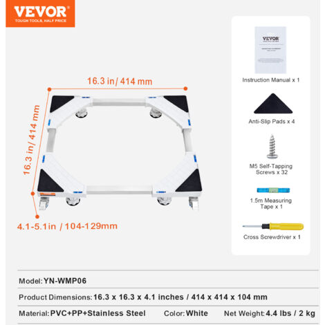 VEVOR Mini support de refrigerateur universel pour lave-linge et seche-linge, reglable avec roulettes sur pied, base de machine a laver multifonctionnelle socle extensible 414-690 mm largeur ajustable
