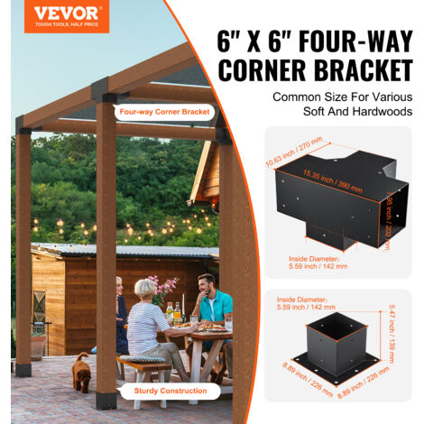 Kit Supports De Pergola En Acier - 14 Pièces Pour Poteaux Bois 92x92 Mm, Supports 3/4 Voies, Bases, Boulons Inox