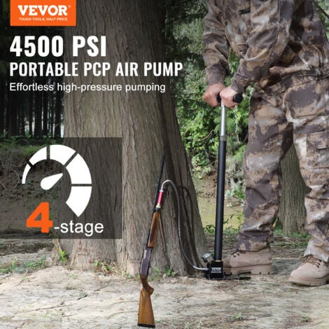 VEVOR Pompe a Main PCP 4 Etages Pompe a Carabine a Air PCP 4500 PSI Haute Pression 30 MPa Manometre a Filtre Huile-Humidite, Acier Inox pour Pistolets a Air Comprime, Reservoir de Plongee, Paintball
