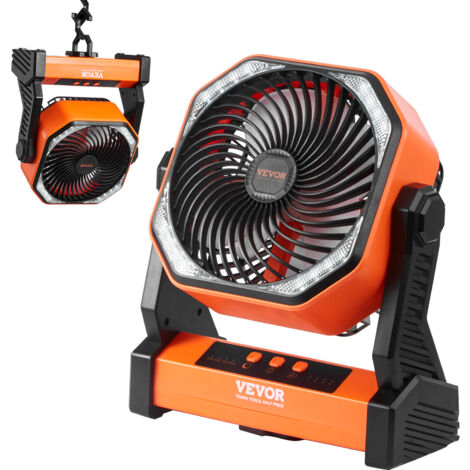 Ventilateur De Bureau USB Rechargeable VEVOR - 210mm - 4 Vitesses - Lumières LED - 20000mAh - Oscillation 90° - Pour Intérieur/Extérieur