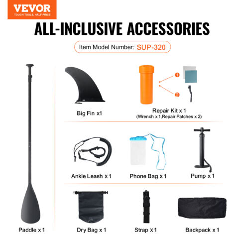 Paddle Gonflable Stand Up SUP 323 Cm Avec Siège - Léger 11,4 Kg - Kit Complet Pompe, Pagaie, Sac à Dos