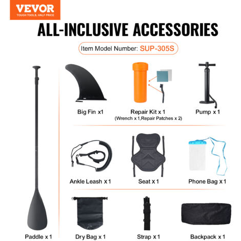 Paddle Gonflable Stand Up SUP 305cm - Complet Pompe/Pagaie/Sac - 330kg Portance - Débutants
