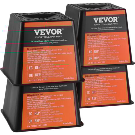 VEVOR Lot de 4 Blocs de Nivellement pour Camping-car, Capacite de 2,7 T par Bloc, Supports Stabilisateurs pour Caravane en Polypropylene Resistant, Accessoires de Voyage pour Camping-car Remorque