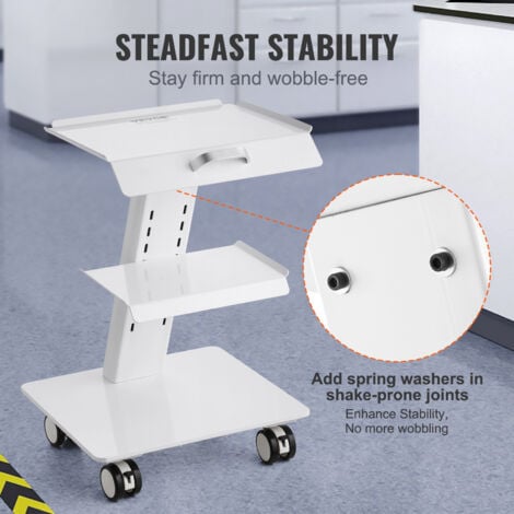 VEVOR Chariot de Laboratoire en Acier, Chariot Medical a 3 Couches, Chariot de Service Grande Capacite de Charge 100 kg avec Roues Pivotantes, Rangement pour Laboratoire Salon Hopital, Usage Dentaire
